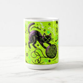 Limetten-Grün-Katzen-Garn Kaffeetasse