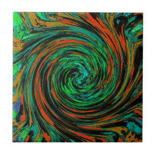 Limetten Grün und Orange Abstrakter Retro Twirl Fliese
