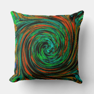 Limetten Grün und Orange Abstrakter Retro Twirl Kissen