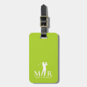Limetten-grüner Golfspieler mit Monogramm Gepäckanhänger (Vorderseite vertikal)