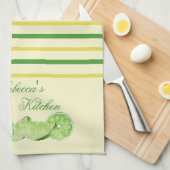 Limetten und Gelb- und Grünstreifen Personalisiert Geschirrtuch (Viertel Falte)