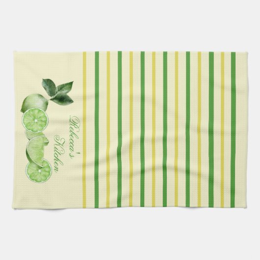 Limetten und Gelb- und Grünstreifen Personalisiert Geschirrtuch (Horizontal)