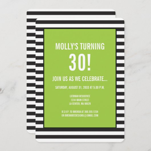 Limettengrün auf Schwarz-Weiß-Party Einladung (Vorne/Hinten)