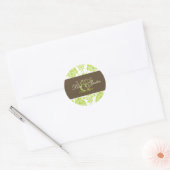 Limettengrün Damask Monogramm Hochzeitsticker Runder Aufkleber (Umschlag)