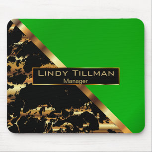 Limettengrün, Schwarz und Gold-Marmor-Design Mousepad