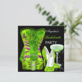 Limettengrüner Junggeselinnen-Abschied Schuhkorset Einladung (Stehend Vorderseite)