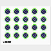 Limettengrünes Zickzack Navy-Quatrefolienmonogramm Runder Aufkleber (Blatt)