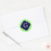 Limettengrünes Zickzack Navy-Quatrefolienmonogramm Runder Aufkleber (Umschlag)