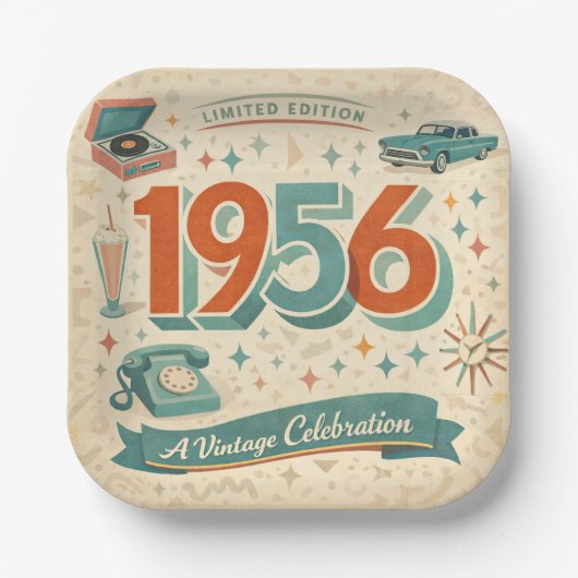 Limited Edition 1956 Birthday | 50s Retro Style Pappteller (Vorderseite)