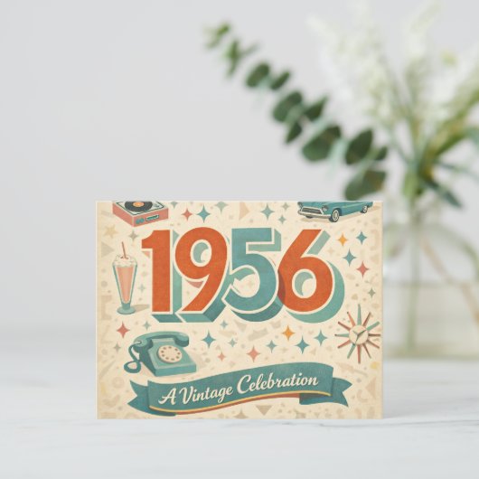 Limited Edition 1956 Birthday Card | 50s Retro Postkarte (Stehend Vorderseite)