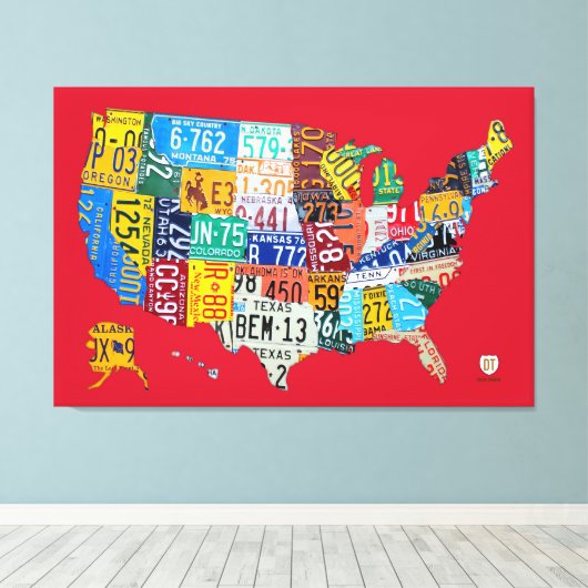 Limited Edition License Plate Map Leinwand USA (Insitu (Holzboden))