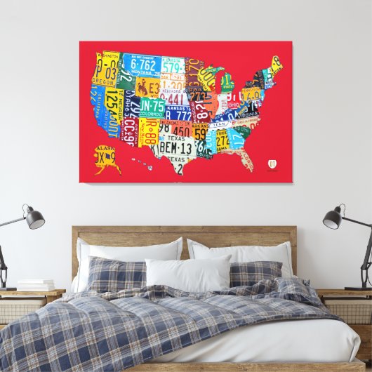 Limited Edition License Plate Map Leinwand USA (Insitu (Schlafzimmer))