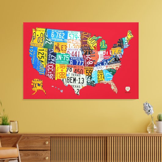 Limited Edition License Plate Map Leinwand USA (Insitu (Wohnzimmer))