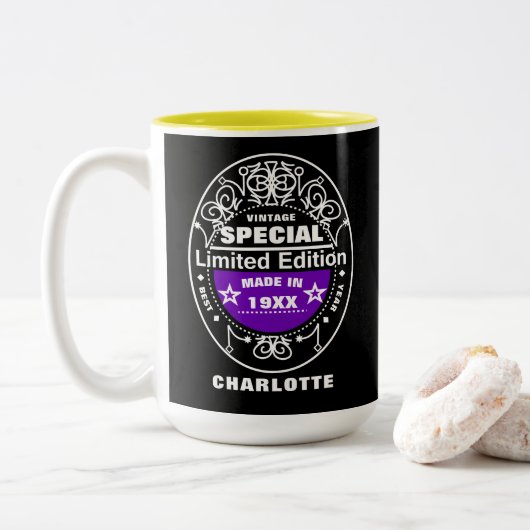 Limited Edition Year Geboren Personalisiert Birthd Zweifarbige Tasse (Mit Donut)