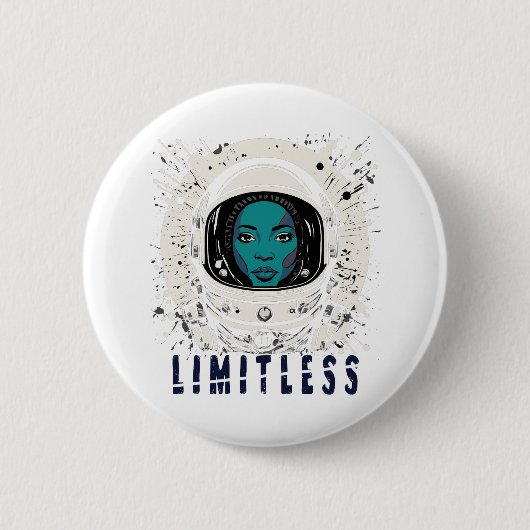 Limitless Space Girl – Futuristic Cosmic Button (Vorderseite)