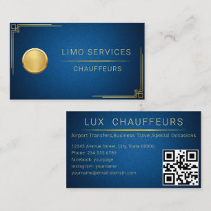 Limo Fahrer und Chauffeur Service Blue Leder QR Visitenkarte