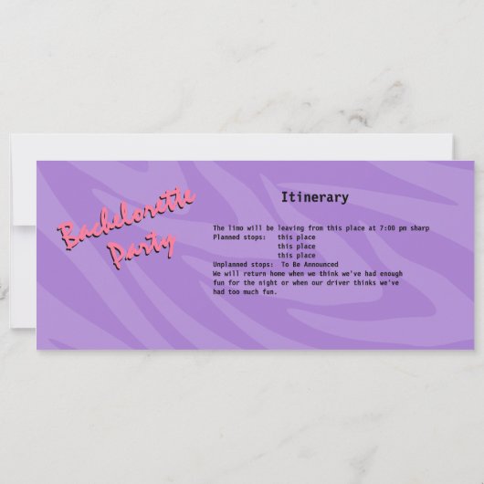 Limo Junggeselinnen-Abschied Einladung (Rückseite)