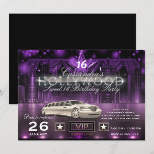 Limo mit lila und silbernen Stadtlichtern Hollywoo Einladung