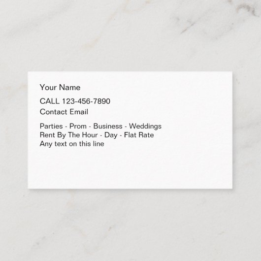 Limo Rental Simple Business Cards Visitenkarte (Rückseite)