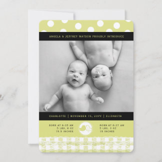 Limon Baby Birds Lace Twin Girls Geburtserklärung Ankündigung