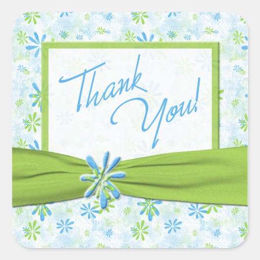 Limon, blau, weiße Blüte 1,5"². Dankeschön Quadratischer Aufkleber (Vorderseite)