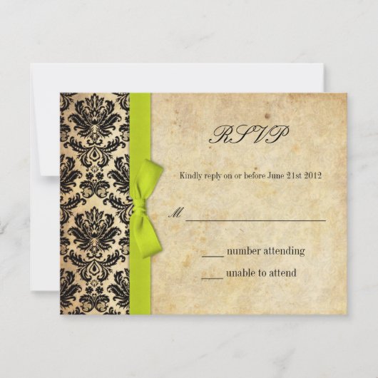 Limon Damask Bow Wedding RSVP Karte (Vorderseite)