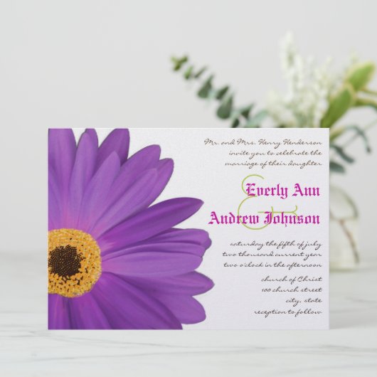 Limon & Fuchsia Gerber Daisy Wedding Einladung (Stehend Vorderseite)
