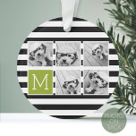 Limon gestrichelte Schwarzweißfotoleime Ornament<br><div class="desc">Im Hintergrund befindet sich ein optionales Streifenmuster - Verwenden Sie fünf quadratische Fotos,  um ein individuelles Geschenk zu kreieren. Oder man behalte den Hipster Welpe und macht einen trendigen Sake. Wenn Sie die Bilder anpassen müssen,  klicken Sie auf das Werkzeug anpassen,  um Änderungen vorzunehmen.</div>