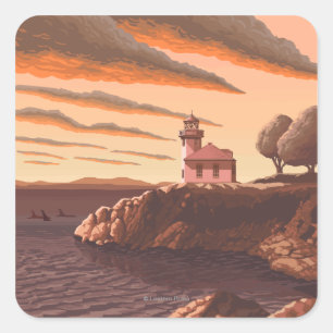 Limon Kiln Lighthouse Vintage Travel Poster Quadratischer Aufkleber