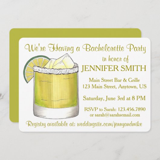Limon Margarita Cocktail Bachelorette Cinco de May Einladung (Vorne/Hinten)
