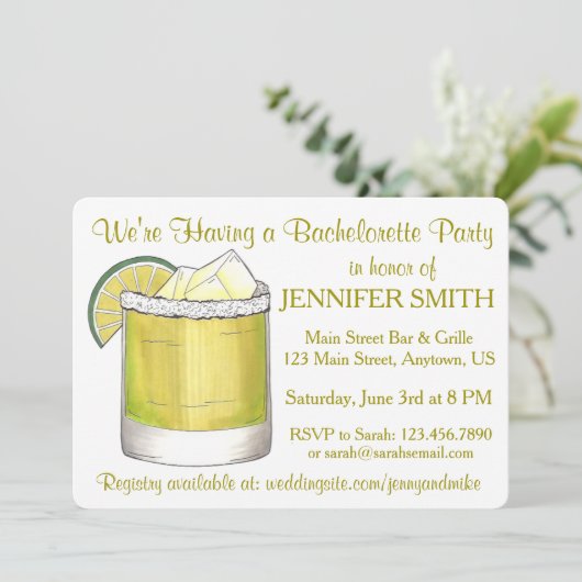 Limon Margarita Cocktail Bachelorette Cinco de May Einladung (Stehend Vorderseite)