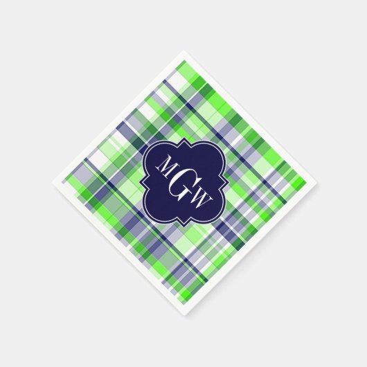 Limon, Marine, Welpe Madras Quatrefolienmonogramm Serviette (Ecke)