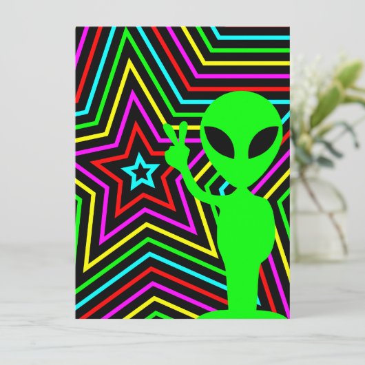 Limon Rainbow Stars Alien Birthday Party Einladung (Stehend Vorderseite)