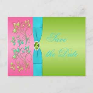 Limon, rosa und Aqua Floral Save the Date Postkart Ankündigungspostkarte