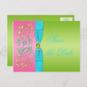 Limon, rosa und Aqua Floral Save the Date Postkart Ankündigungspostkarte (Vorne/Hinten)