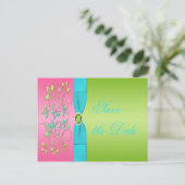 Limon, rosa und Aqua Floral Save the Date Postkart Ankündigungspostkarte (Stehend Vorderseite)