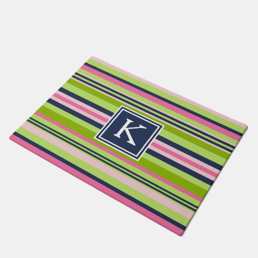 Limon, rosa und Navy Strip Monogram Fußmatte (Schrägansicht)