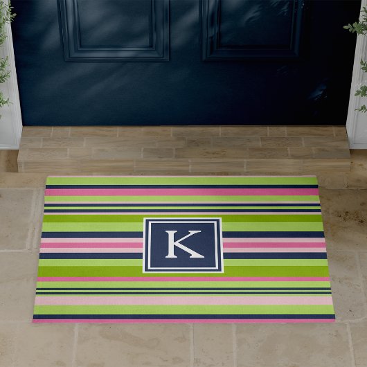 Limon, rosa und Navy Strip Monogram Fußmatte