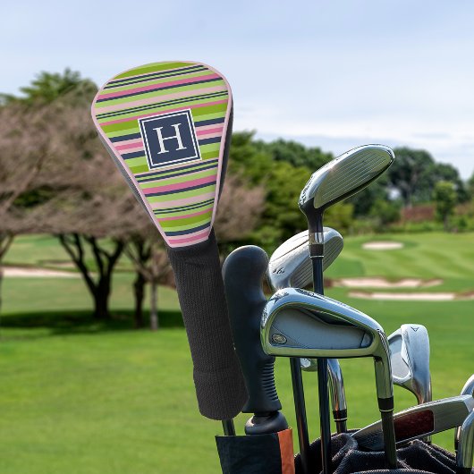Limon, rosa und Navy Strip Monogram Golf Headcover