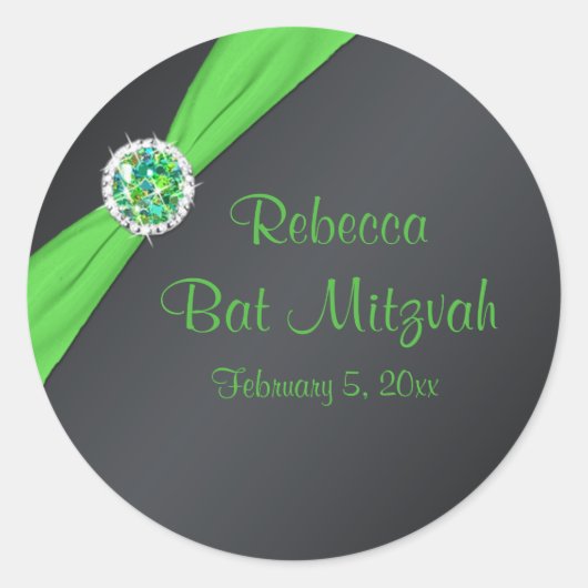 Limon und schwarz 1,5" Runde Bat Mitzvah Sticker (Vorderseite)