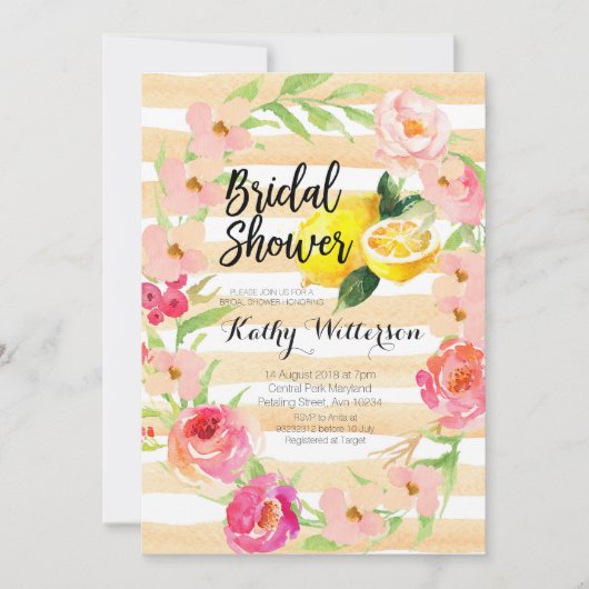 Limonade-Brautpartyeinladung Watercolor Einladung (Vorderseite)