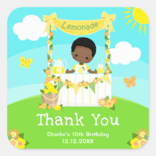 Limonade Dark Skin Junge Geburtstag Danke Quadratischer Aufkleber