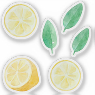 Limonade gelbe Zitronen Scheiben Aquarell-Set Aufkleber