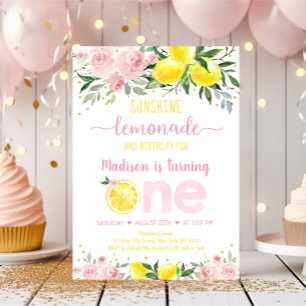 Limonade Sonnenschein Rosa Gold Floral Erste Gebur Einladung