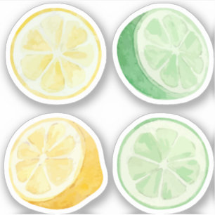 Limonade Zitrone und grüne Limetten Aquarell-Set Aufkleber