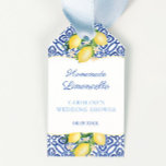 Limoncello Amalfi Lemons Polterabend Gefälte Tags Geschenkanhänger<br><div class="desc">Gefallen wird das Tag-Design mit lebendigen Aquarelllemonen,  ergänzt durch ein Vintages Azulejo Fliesenmuster mit Text in klassisch blau und puder oder babyblau.</div>
