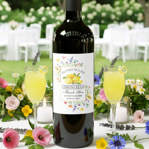 Limoncello Aquarell Wildblumen Hochzeit Wein Weinetikett