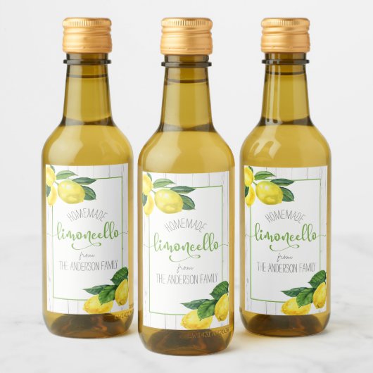 Limoncello Aquarelllemonen rustikaler Schriftname Weinetikett (Flaschen)