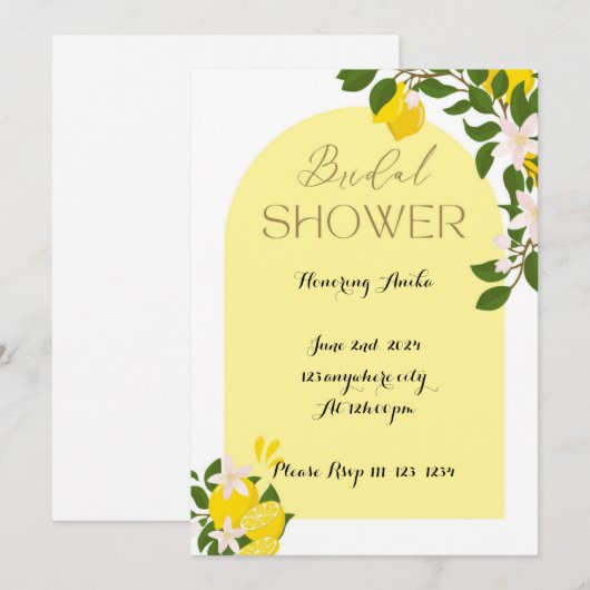 LIMONCELLO BRIDAL SHOWER INVITATION SAVE THE DATE (Vorne/Hinten)