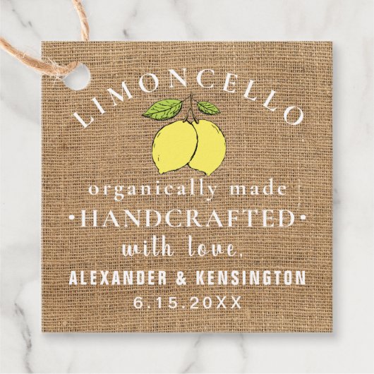 Limoncello Burlap Look Rustikales Land Geschenkanhänger (Vorderseite)